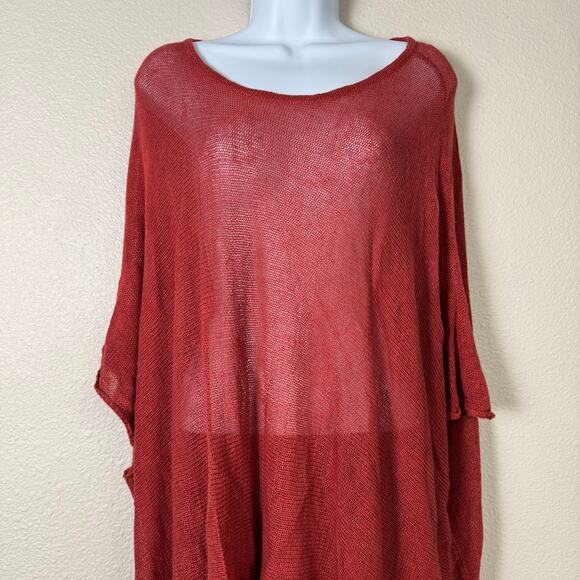 johnny was calme | rust orange sheer fringe knit boho poncho sz XS/S - Picture 2 of 9